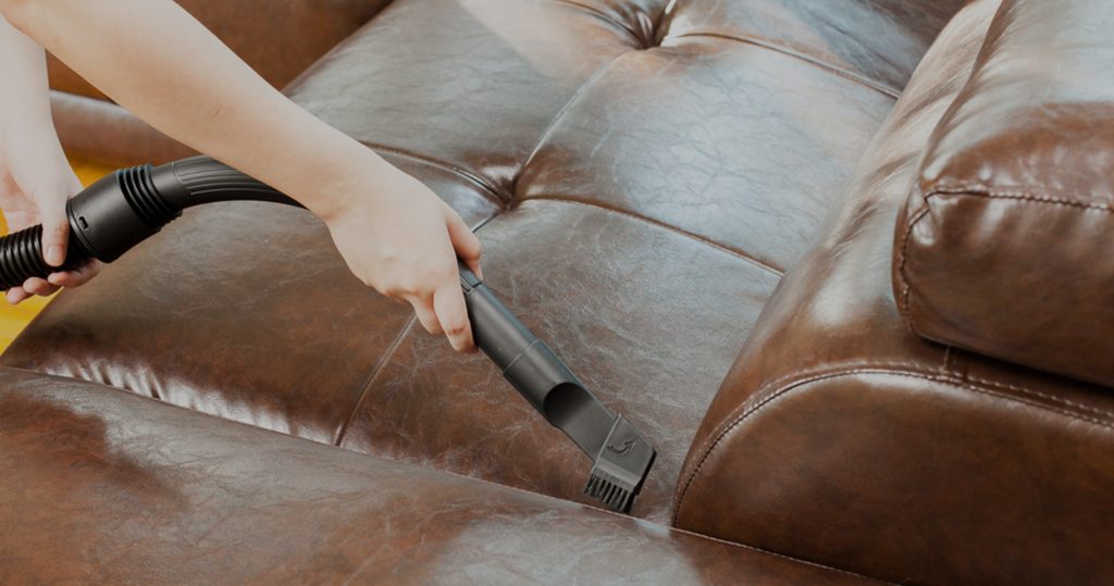 professional cleaning upholstery on leather couch